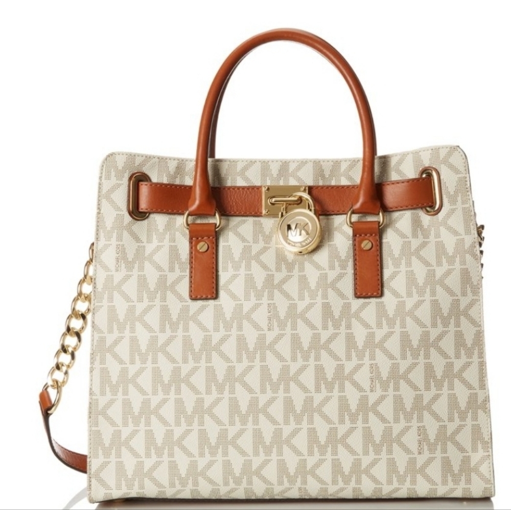 MICHAEL KORS Large Hamilton Vanilla Logo North South Tote Authentic